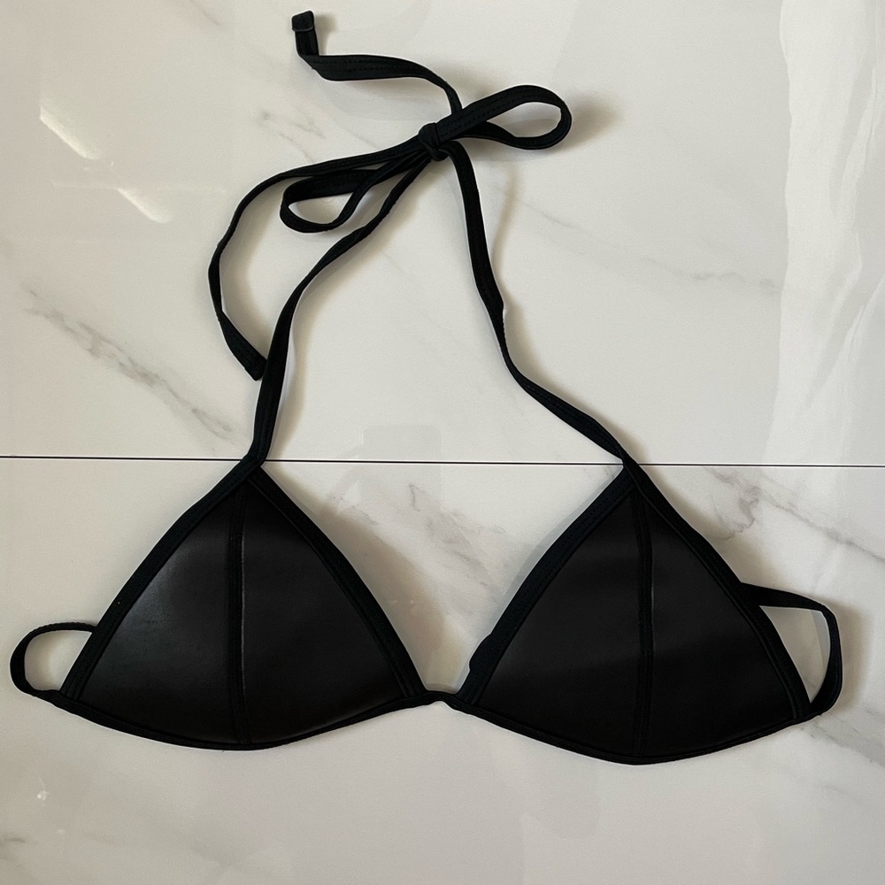 Black Triangl Swimwear Faux Leather Neoprene Bikini Top Size Small (Top Only) - Picture 2 of 6